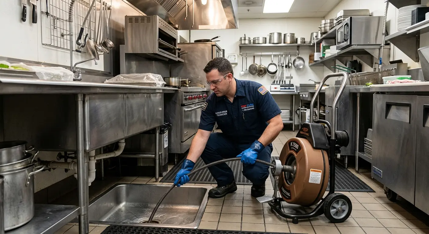 Commercial drain cleaning service in a restaurant kitchen in Lemont